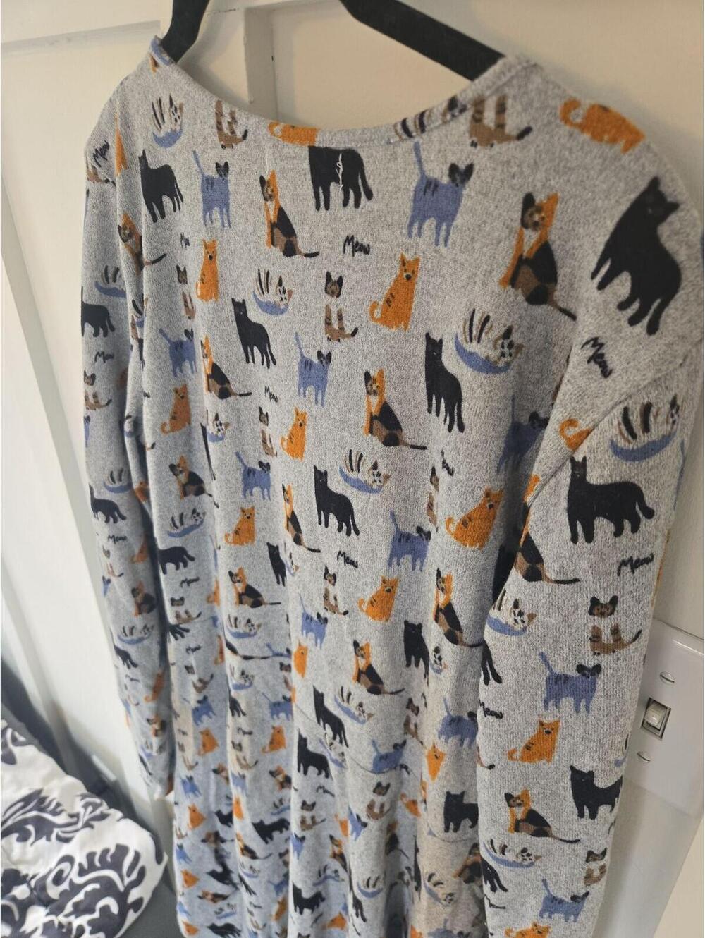 L.A. Soul Gray Cat Print Long Sleeve Fit and Flare Dress XL - Picture 4 of 5